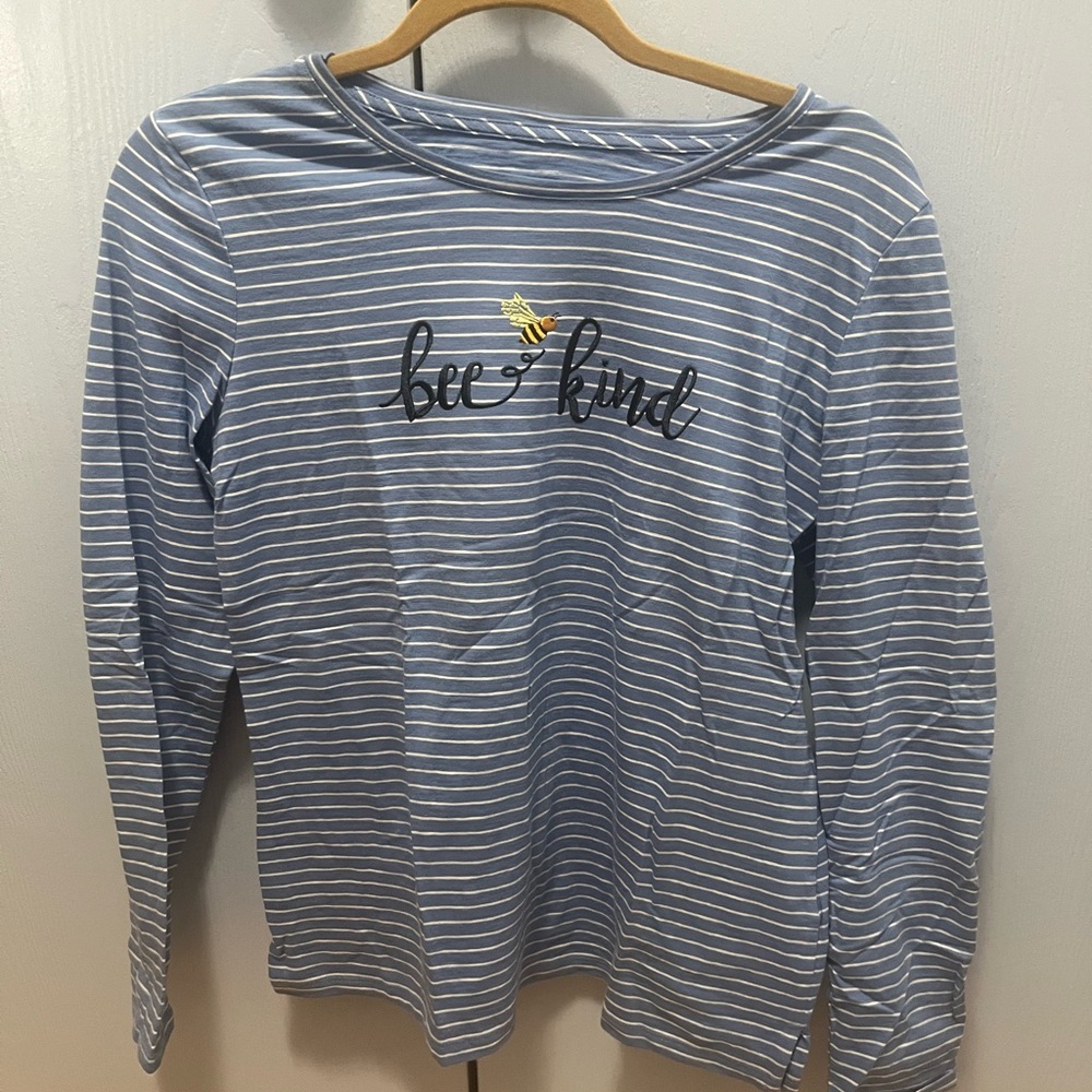 Talbots Blue and White Striped Bee Long Sleeve Tee